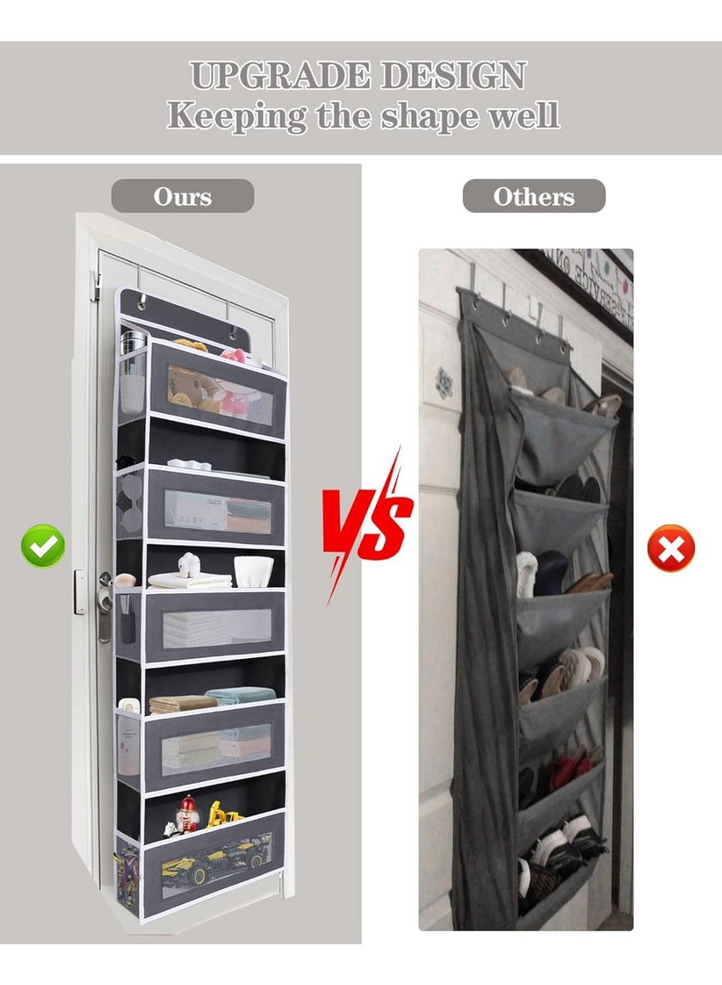 KITCHENOO 44lb Over-the-Door Organizer with 5 Large Pockets and 10 Mesh Side Pockets, Anti-Tilt Clear Window for Nursery, Bathroom, and Pantry Storage - Dark Gray, 1 Pack - Image 3
