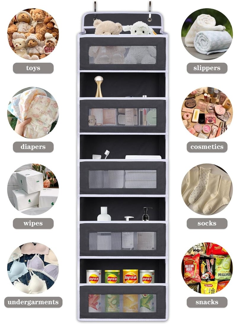 KITCHENOO 44lb Over-the-Door Organizer with 5 Large Pockets and 10 Mesh Side Pockets, Anti-Tilt Clear Window for Nursery, Bathroom, and Pantry Storage - Dark Gray, 1 Pack - Image 4