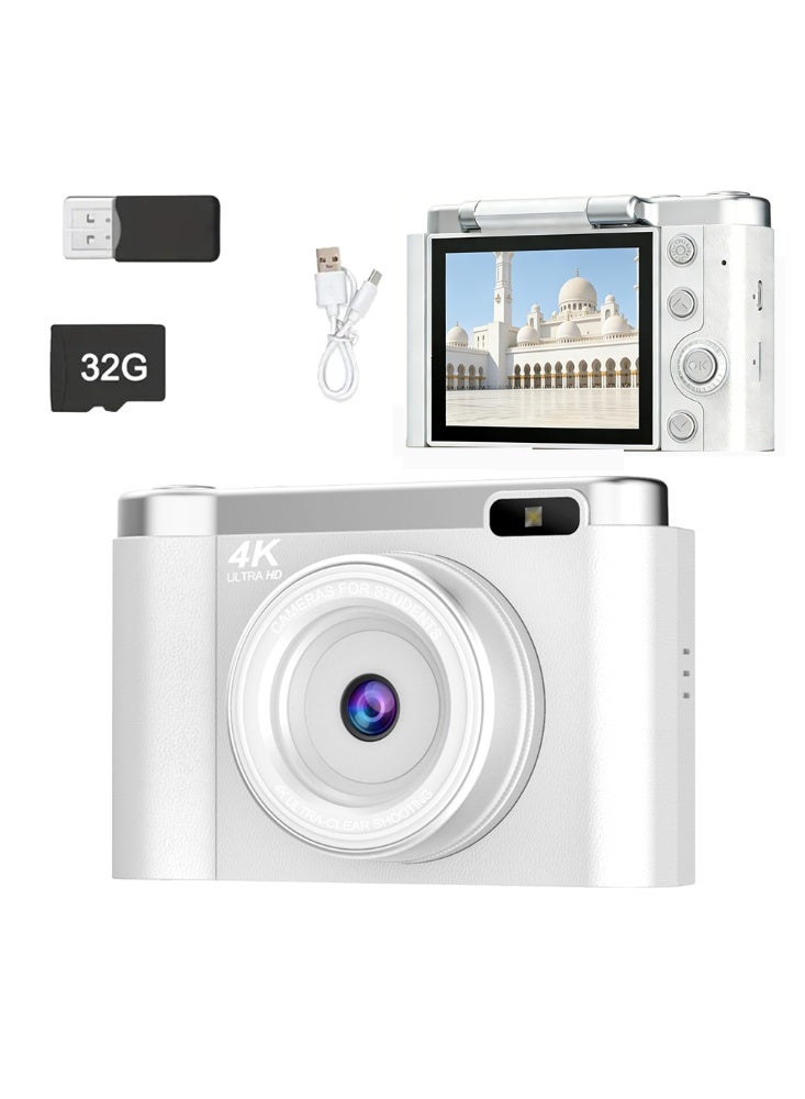64MP 4K Portable Student Digital Camera with 4x Digital Zoom, Selfie & Video Camera Bundle with Free 32GB SD Card and Card Reader, Ideal Travel & Daily Recording Device - Image 1