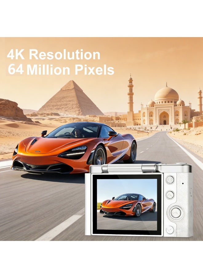 64MP 4K Portable Student Digital Camera with 4x Digital Zoom, Selfie & Video Camera Bundle with Free 32GB SD Card and Card Reader, Ideal Travel & Daily Recording Device - Image 5