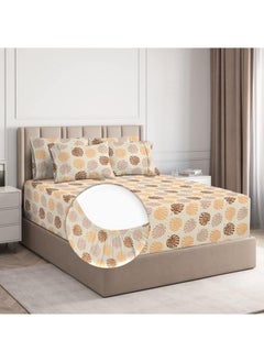 BSB HOME BSB HOME Premium Cotton All Round Elastic Fitted Bedsheets for Double Bed with 2 King Size Pillow Covers 220tc Supersoft |Wrinkel Free Bed Cover Size - 72 x 78 +10 inches | Leaf, Beige & Brown  - Image 2