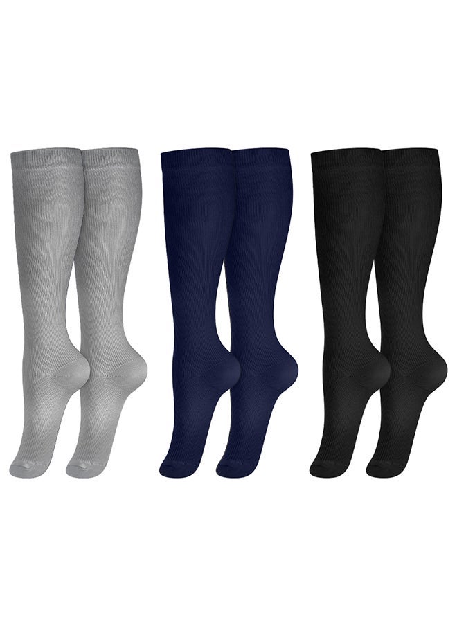 VITION 3 Packs Men and Women's Compression Socks 15-20 mmHg Moderate Pressure Medical Quality Support Best Comfort Fit Moisture Wicking Circulation Travel Grey/Blue/Black L/XL  - Image 3