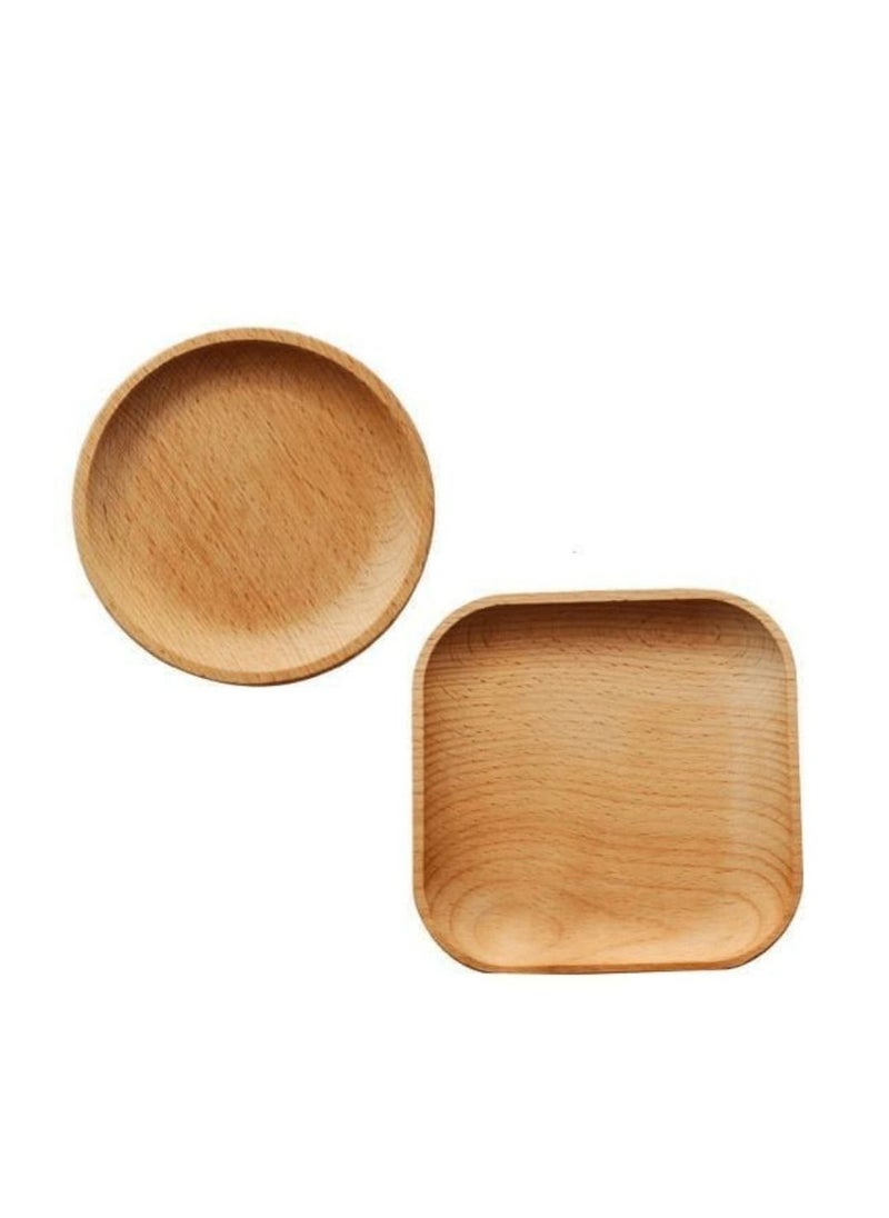Generic Wooden Plate Dessert Plate Tray Cup Holder Square and Round Plate Two-Piece Set  - Image 1