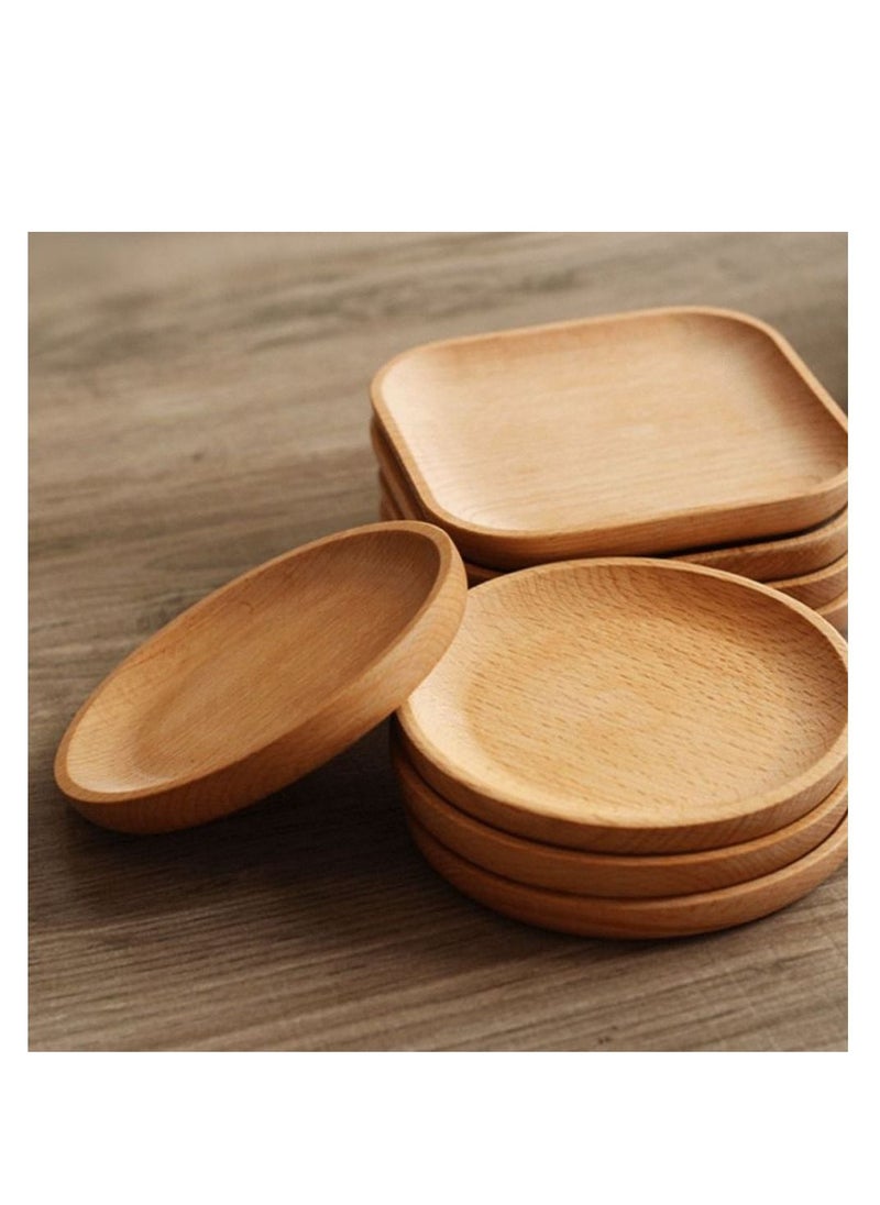 Generic Wooden Plate Dessert Plate Tray Cup Holder Square and Round Plate Two-Piece Set  - Image 3