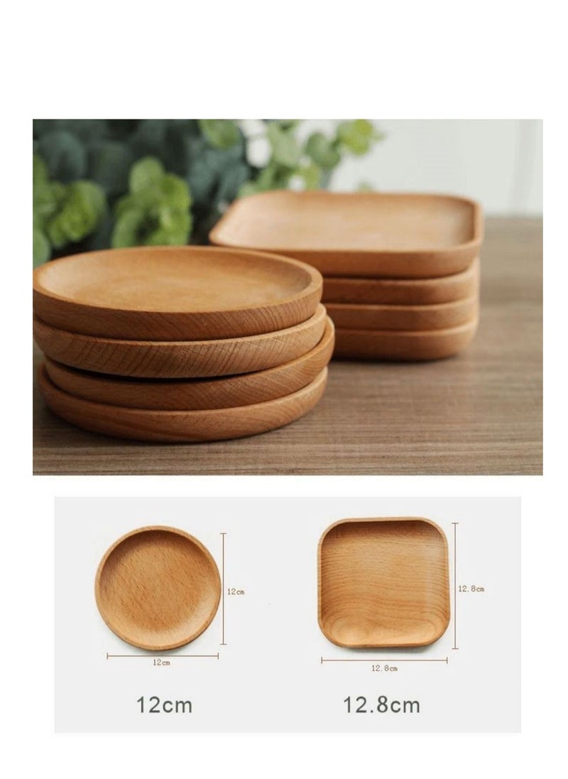 Generic Wooden Plate Dessert Plate Tray Cup Holder Square and Round Plate Two-Piece Set  - Image 2