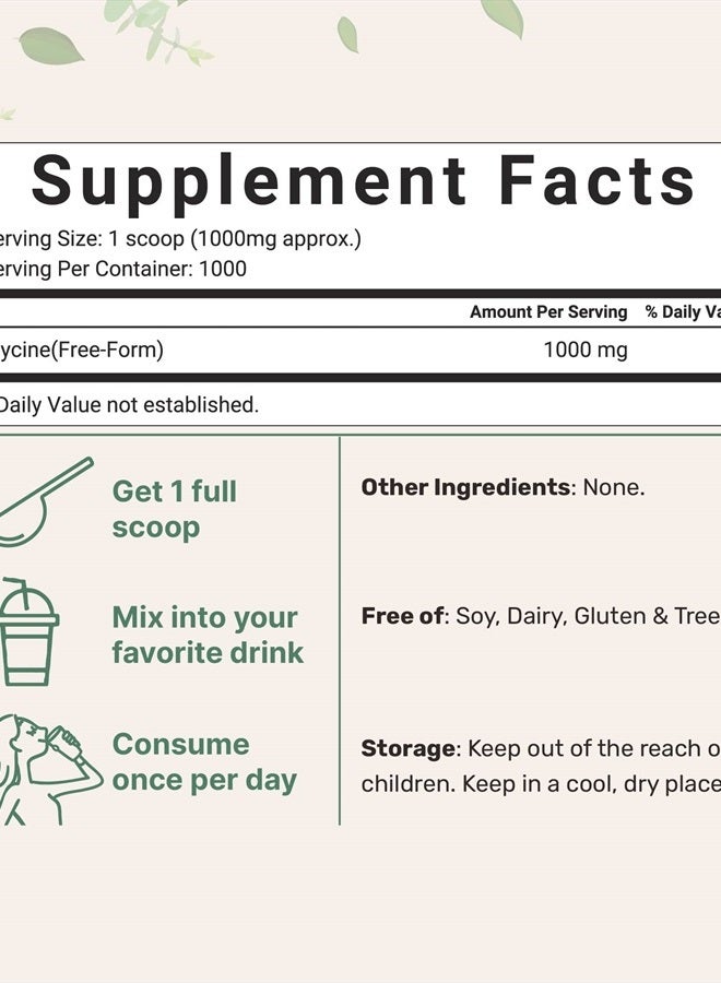 Micro Ingredients مسحوق الجلايسين، 1 كجم (2.2 رطل)، جلايسين 1000 ملغ لكل حصة، يدعم النوم المريح والناقلات العصبية، قابل للذوبان في الماء ومنتجات أمريكية - Image 4