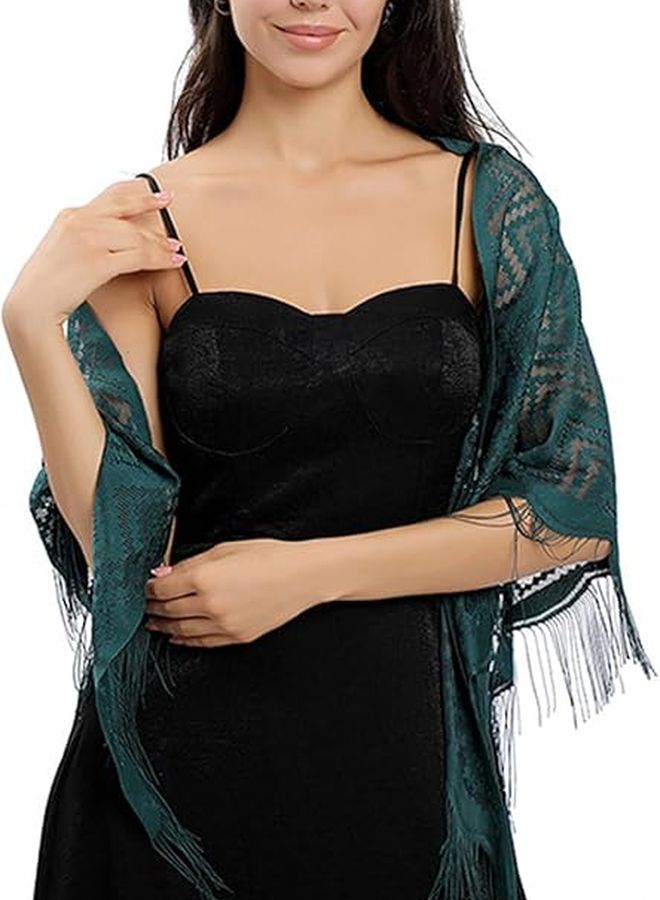 Black Triangle Lace Scarf Shawl with Tassels for Weddings and Formal Events - Image 5