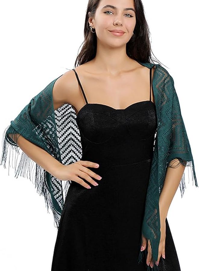 Black Triangle Lace Scarf Shawl with Tassels for Weddings and Formal Events - Image 4