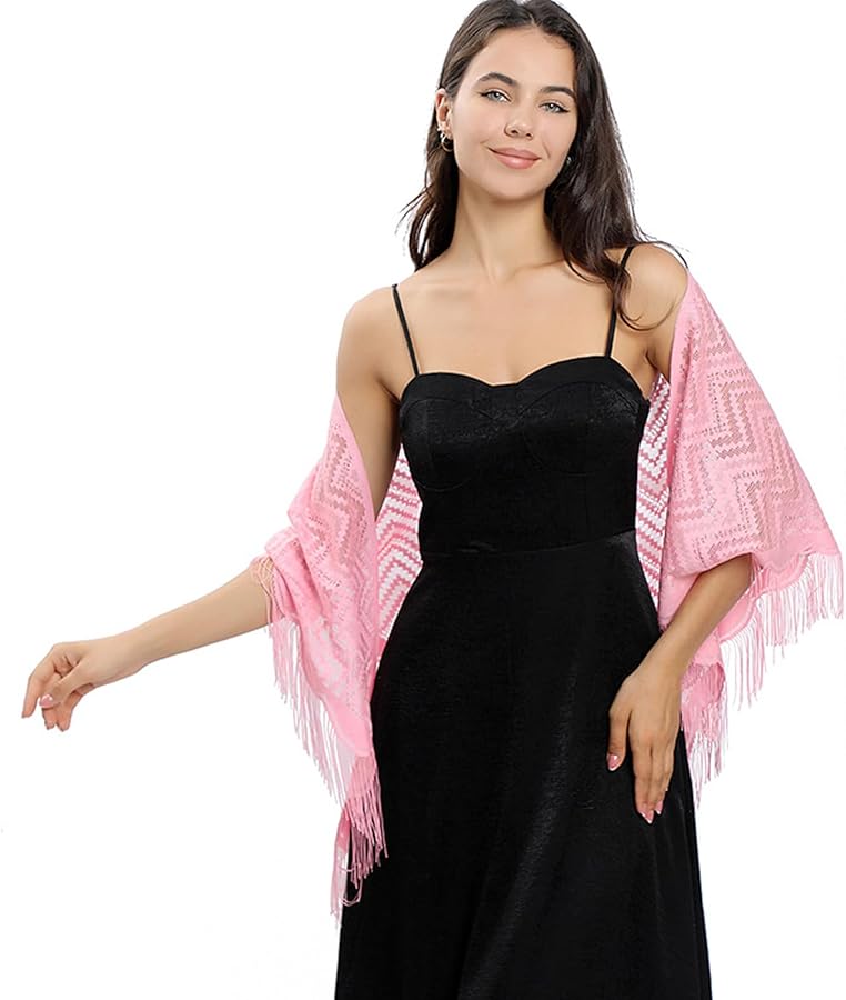 Black Triangle Lace Scarf Shawl with Tassels for Weddings and Formal Events - Image 3