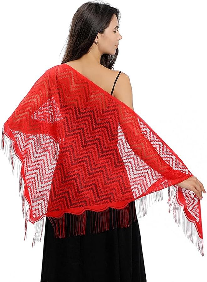 Black Triangle Lace Scarf Shawl with Tassels for Weddings and Formal Events - Image 1