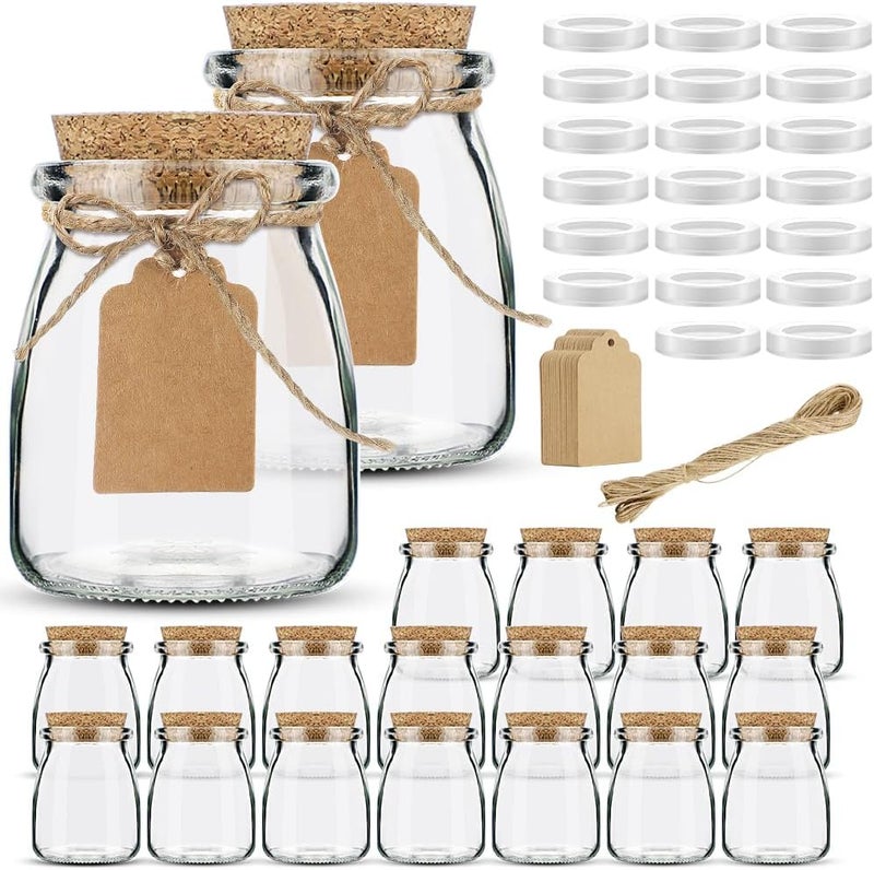 Folinstall 7oz Small Glass Jars with Cork Lids, 20 Pack Yogurt Container with PE Lids for Candy, Cake, Pudding, Yogurt, Jam, Empty Candle Jars for Candle Making, Extra Tags and String - Image 1