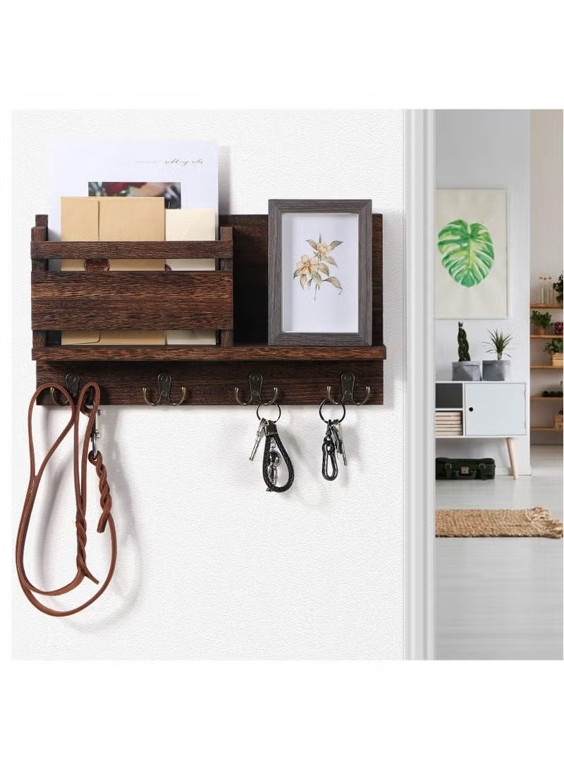 Beauenty Floating Shelves,Key and Mail Holder for Wall Decorative,Rustic Mail Organizer Wall Mount, Wooden Letter Sorter Organizer with 4 Key Rack Hooks for Hallway Kitchen Farmhouse Decor - Image 4