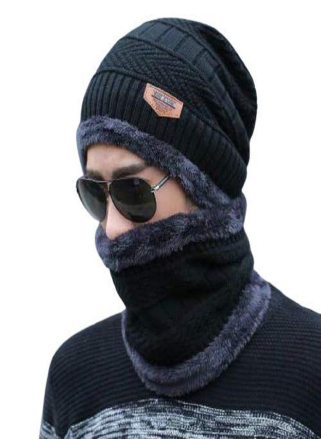 SILENT MONK COUPLE SPECIAL Winter wear Pack of 3 woolen items Beanie Cap+ Muffler Scarf+ Set of Hand Glows for Men/Women and Freesize (Any size can fit) Made in India (2 Set= 3 * 2=6 items total) (Black, 2) - Image 2