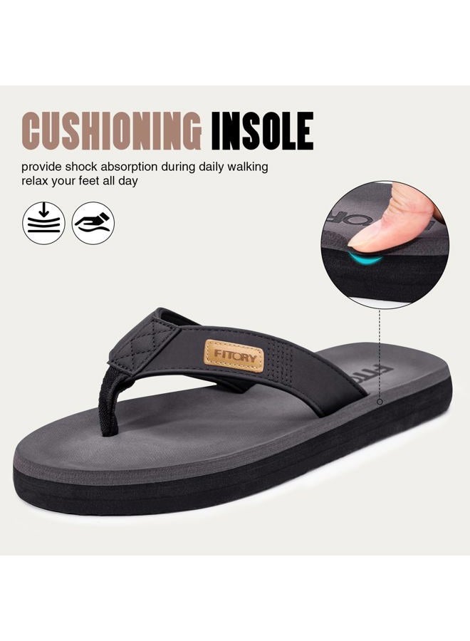 FITORY Men's Flip-Flops, Thongs Sandals Comfort Slippers for Beach, Black 2, 11 - Image 2