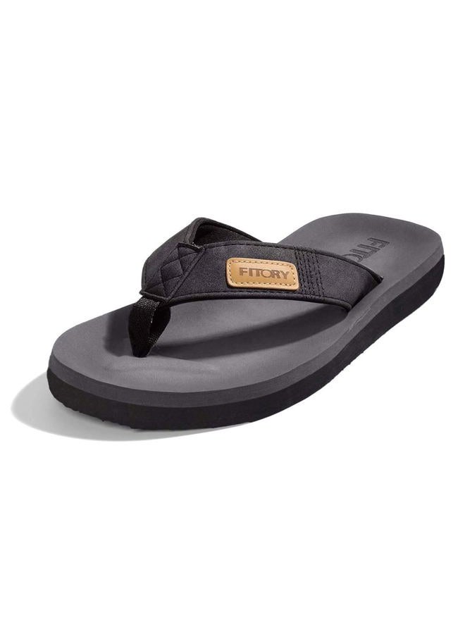 FITORY Men's Flip-Flops, Thongs Sandals Comfort Slippers for Beach, Black 2, 11 - Image 1