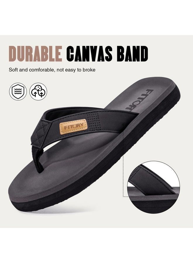 FITORY Men's Flip-Flops, Thongs Sandals Comfort Slippers for Beach, Black 2, 11 - Image 4
