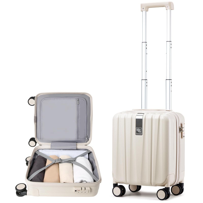 Hanke 14 Inch Underseat Carry On Luggage with Wheels, Lightweight, Waterproof, TSA-Approved, Suitcase, Ivory White - Image 1