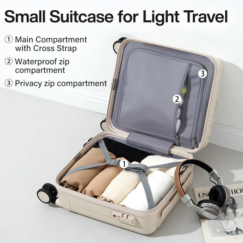 Hanke 14 Inch Underseat Carry On Luggage with Wheels, Lightweight, Waterproof, TSA-Approved, Suitcase, Ivory White - Image 5
