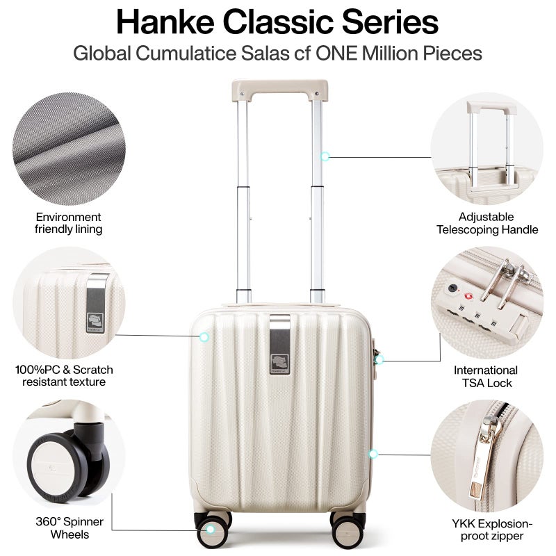 Hanke 14 Inch Underseat Carry On Luggage with Wheels, Lightweight, Waterproof, TSA-Approved, Suitcase, Ivory White - Image 4