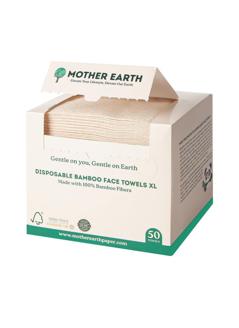 Mother Earth MOTHER EARTH Bamboo Face Towels XL  Hypoallergenic and Disposable Face Wipes  Dry Makeup Removers  Made from Bamboo Viscose  Extra Soft for Sensitive Skin  50 Towels 