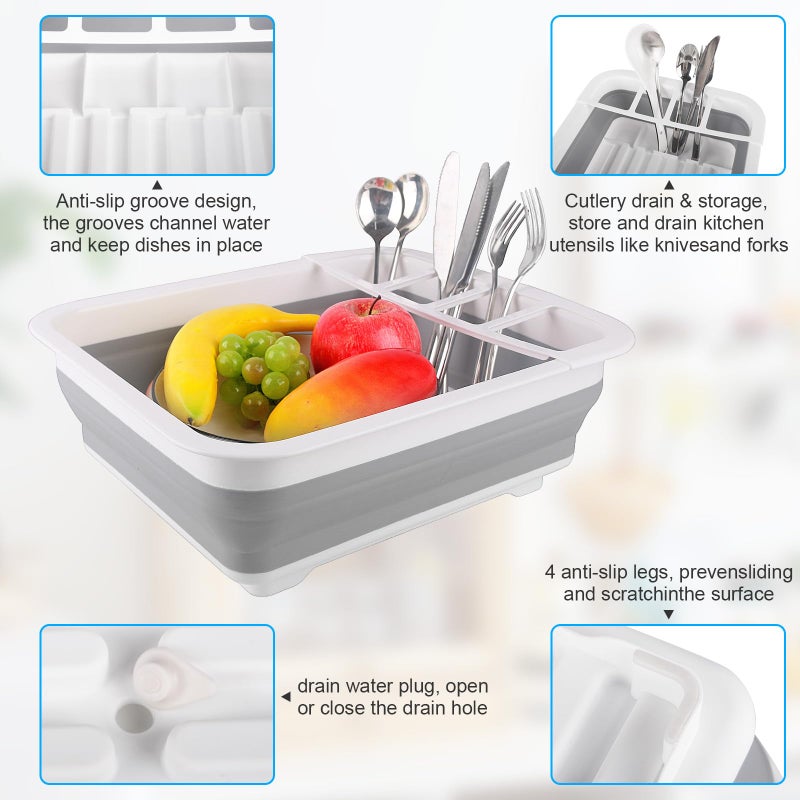 Seropy Collapsible Dish Drying Rack with Drain Plug Tube, Portable Dish Drainers for Kitchen Counter, Folding Dish Rack Over Sink Drying Dinnerware,Kitchen Sink Organizer Travel Trailer RV Camping Essentials - Image 4