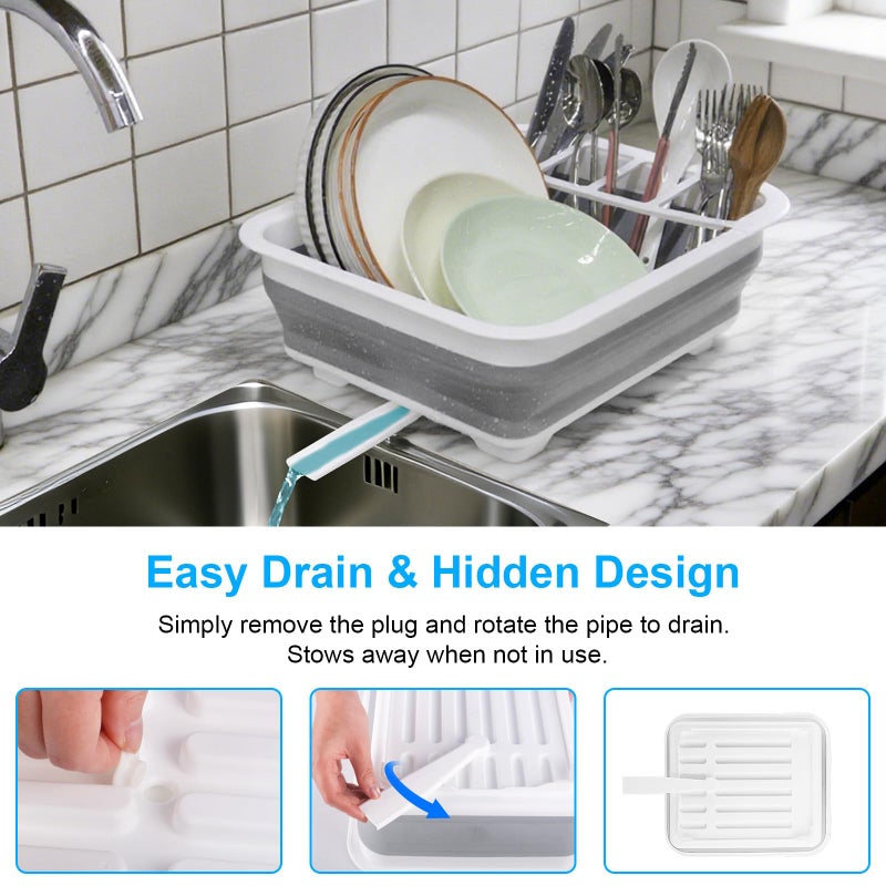 Seropy Collapsible Dish Drying Rack with Drain Plug Tube, Portable Dish Drainers for Kitchen Counter, Folding Dish Rack Over Sink Drying Dinnerware,Kitchen Sink Organizer Travel Trailer RV Camping Essentials - Image 2