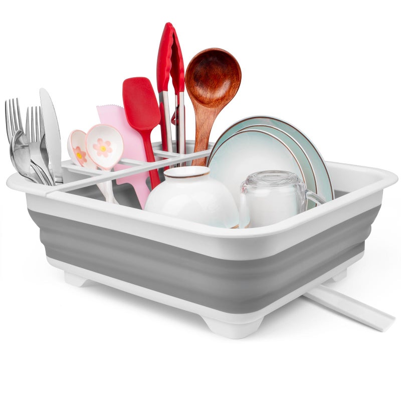 Seropy Collapsible Dish Drying Rack with Drain Plug Tube, Portable Dish Drainers for Kitchen Counter, Folding Dish Rack Over Sink Drying Dinnerware,Kitchen Sink Organizer Travel Trailer RV Camping Essentials - Image 1