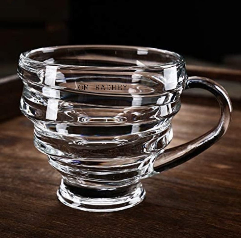 OM RADHEY Glass Tea Cup Set of 6Coffee Cup SetTea Mug SetGlass Milk CupTea Glass MugGlass Coffee Mug SetGlass Juice Transparent 210mlMugGlass Green Tea Cup with Handle - Image 3