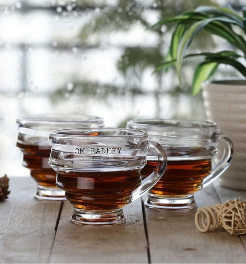 OM RADHEY Glass Tea Cup Set of 6Coffee Cup SetTea Mug SetGlass Milk CupTea Glass MugGlass Coffee Mug SetGlass Juice Transparent 210mlMugGlass Green Tea Cup with Handle - Image 2