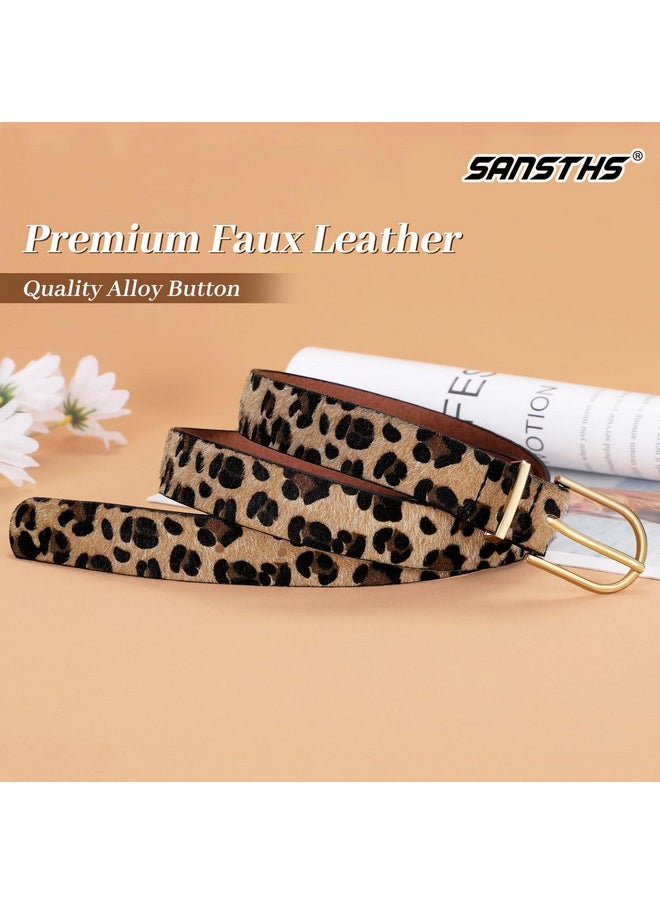 Sansths - Women Faux Leather Chic Belts For Jeans Pants Fashion Ladies Belt Solid Color With Gold Curved Pin Buckle Leopard M - Image 1
