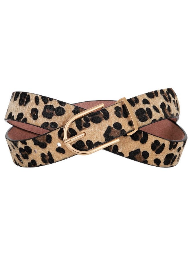Sansths - Women Faux Leather Chic Belts For Jeans Pants Fashion Ladies Belt Solid Color With Gold Curved Pin Buckle Leopard M - Image 1