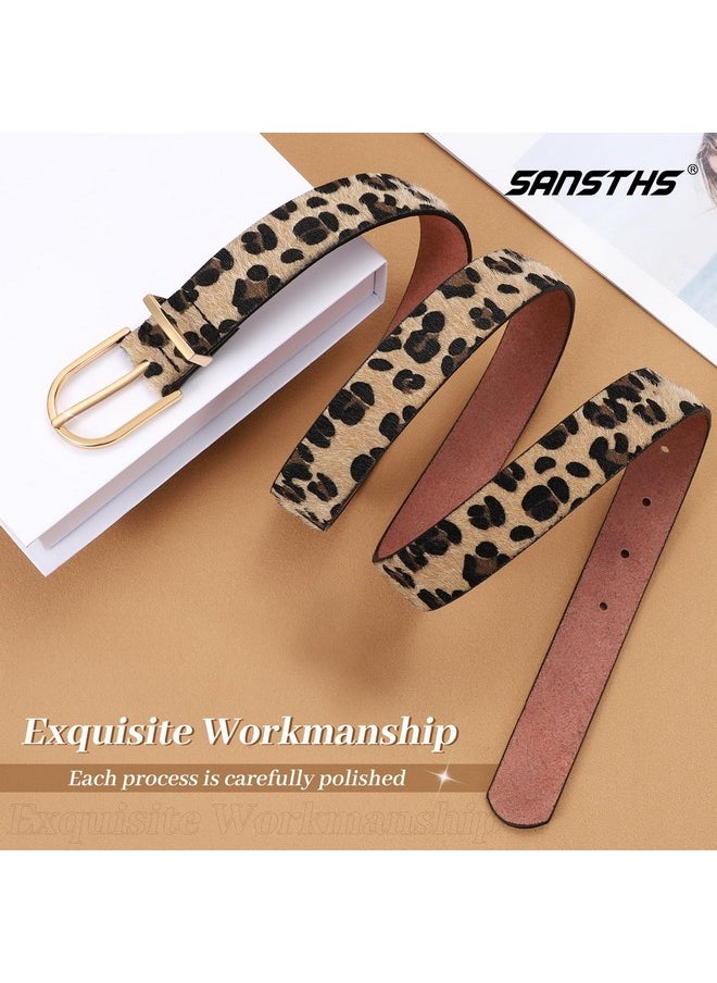 Sansths - Women Faux Leather Chic Belts For Jeans Pants Fashion Ladies Belt Solid Color With Gold Curved Pin Buckle Leopard M - Image 1