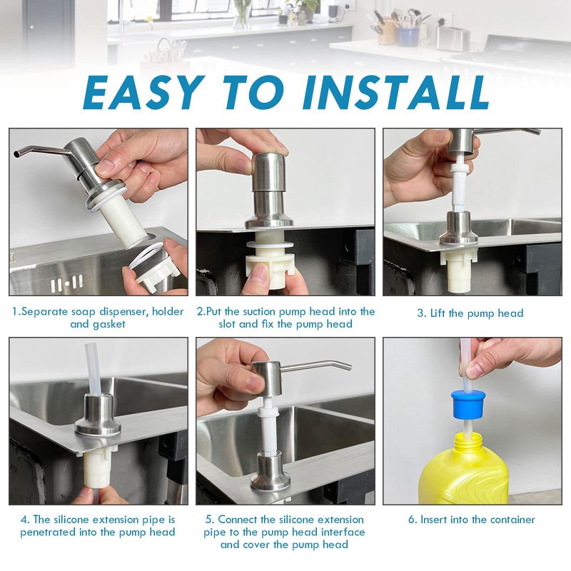 HANNEA® Soap Dispenser for Kitchen Sink With 47 Inches Tube Fixed HandWash Dispensers Pump Stainless Steel 360 ° Rotatable Press Down Soap Dispenser for Lotion, Body Wash, Hand Soap, Shampoo - Image 3