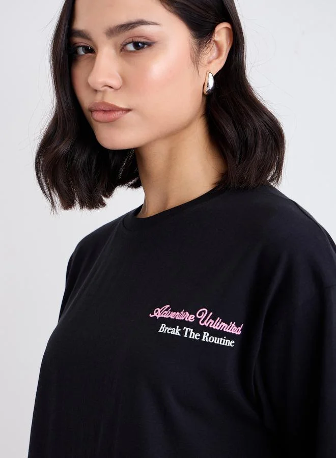 Styli Styli Embroidered Slogan Oversized T-Shirt