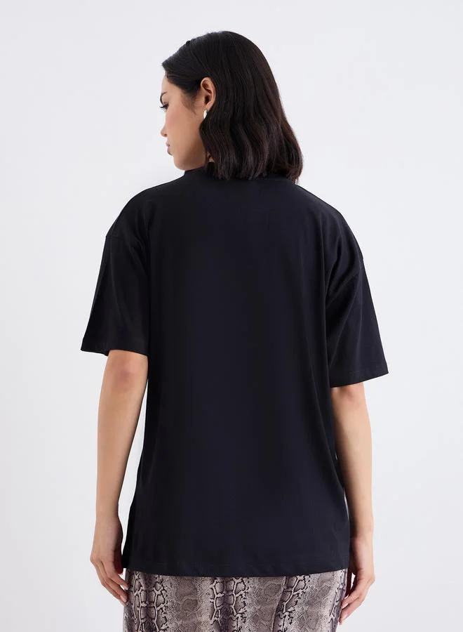 Styli Styli Embroidered Slogan Oversized T-Shirt