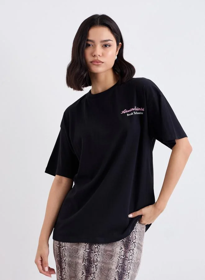 Styli Embroidered Slogan Oversized T-Shirt