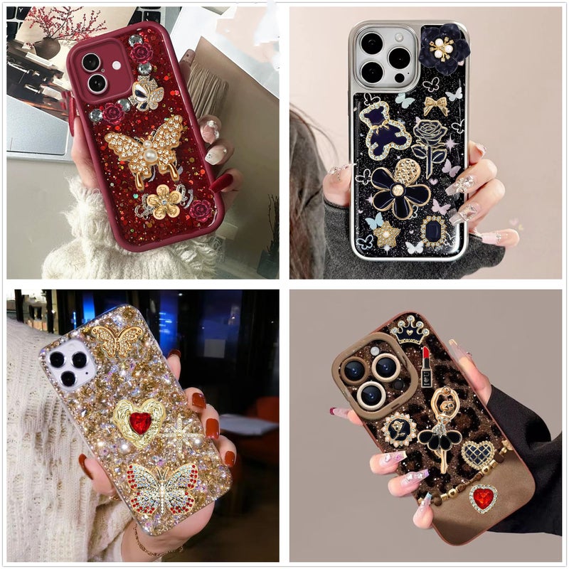 RoedCuoo Junk Case Charms,Red & Black Bow Flower Charm for Phone Cases,3D Gold Butterfly Rhinestone Junk Case Kit, Elegant Heart Rose Bear Big Charms,Bling Flat Back Junk Charm Kit for Junk Socks, Shoes, Phone Cases, Bracelets & Customizing DIY Craft Accessories - Image 3