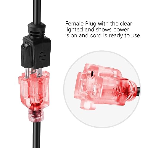 Miady Short Power Extension Cord Outlet Saver, Female Plug with Lighted End 16AWG/13A, 3 Prong (4 Pack, Black, 8 Inch) - Image 3