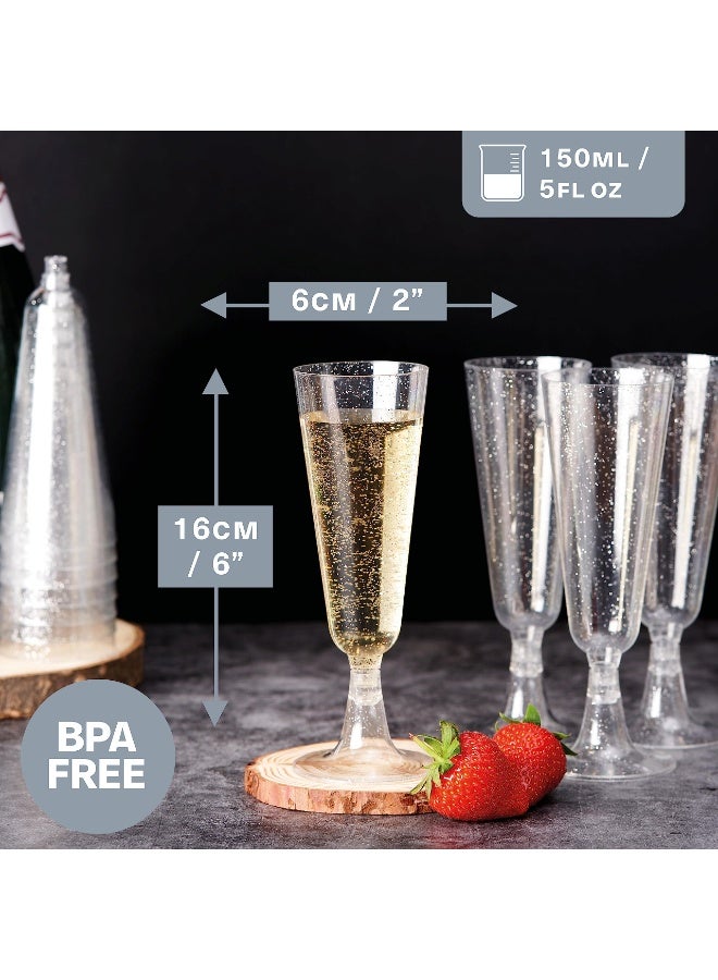 بواو 30 كأس شامبانيا بلاستيكي أنيق مع بريق فضي، 150 مل - متين وقابل لإعادة الاستخدام - كؤوس نخب لأعياد الميلاد وحفلات الزفاف والكريسماس والشواء والحفلات - Image 3