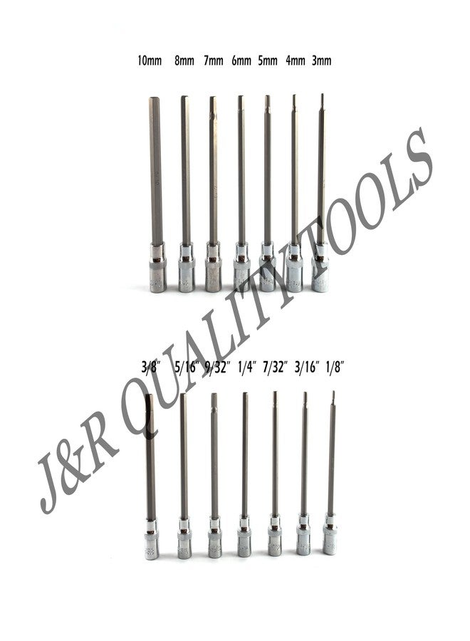 VCT 14pc 3/8" Drive Extra Long Hex Bit Socket Set SAE Standard/MM Metric Professional Grade S2 Steel - Image 4