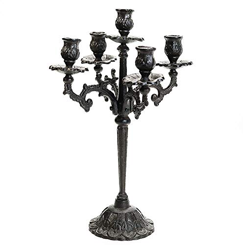 Sungmor Heavy Duty Cast Iron Candlestick Holders - Handcrafted Vintage Candelabra - 17Inch Tall & 5 Arms Candle Holders - Decorative Pillar Candle Stand for Christmas Birthday Wedding Home Party - Image 1