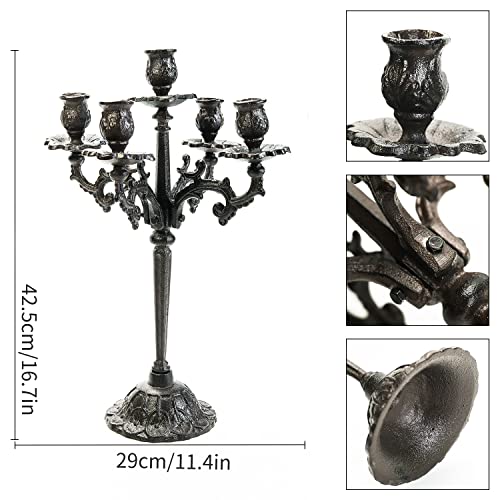 Sungmor Heavy Duty Cast Iron Candlestick Holders - Handcrafted Vintage Candelabra - 17Inch Tall & 5 Arms Candle Holders - Decorative Pillar Candle Stand for Christmas Birthday Wedding Home Party - Image 5