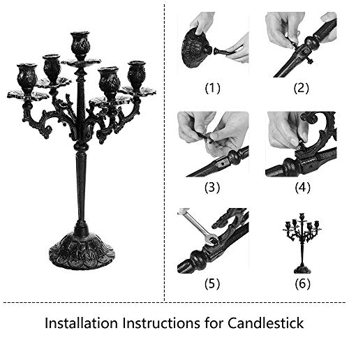 Sungmor Heavy Duty Cast Iron Candlestick Holders - Handcrafted Vintage Candelabra - 17Inch Tall & 5 Arms Candle Holders - Decorative Pillar Candle Stand for Christmas Birthday Wedding Home Party - Image 4