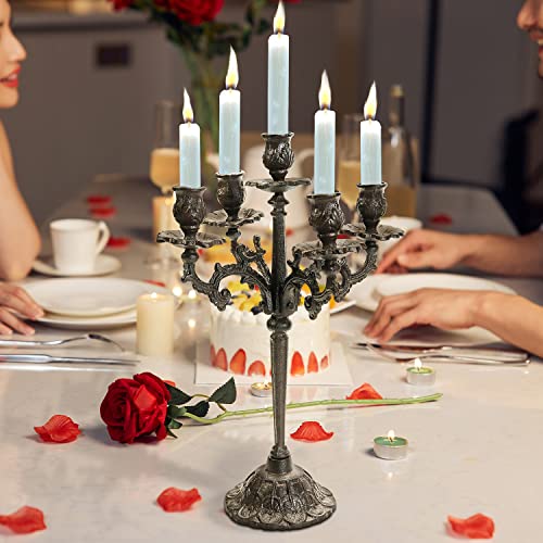 Sungmor Heavy Duty Cast Iron Candlestick Holders - Handcrafted Vintage Candelabra - 17Inch Tall & 5 Arms Candle Holders - Decorative Pillar Candle Stand for Christmas Birthday Wedding Home Party - Image 3