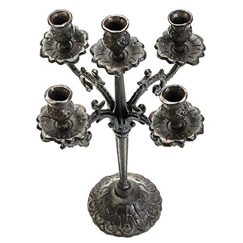 Sungmor Heavy Duty Cast Iron Candlestick Holders - Handcrafted Vintage Candelabra - 17Inch Tall & 5 Arms Candle Holders - Decorative Pillar Candle Stand for Christmas Birthday Wedding Home Party - Image 2