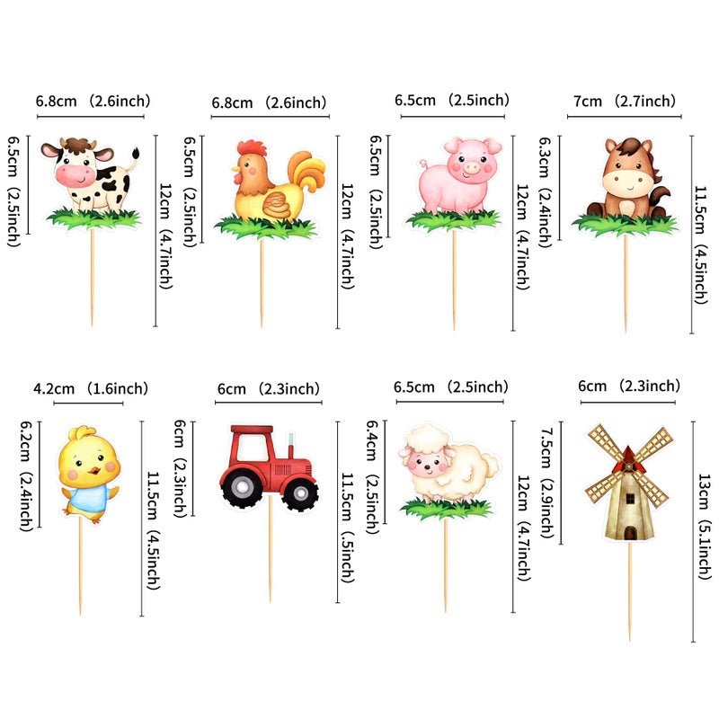 Ercadio 32 Pack Farm Animal Cupcake Toppers Cow Sheep Horse Cupcake Picks Farm Animal Cupcake Picks for Animal Theme Baby Shower Barnyard Birthday Party Cake Decoration Supplies - Image 2