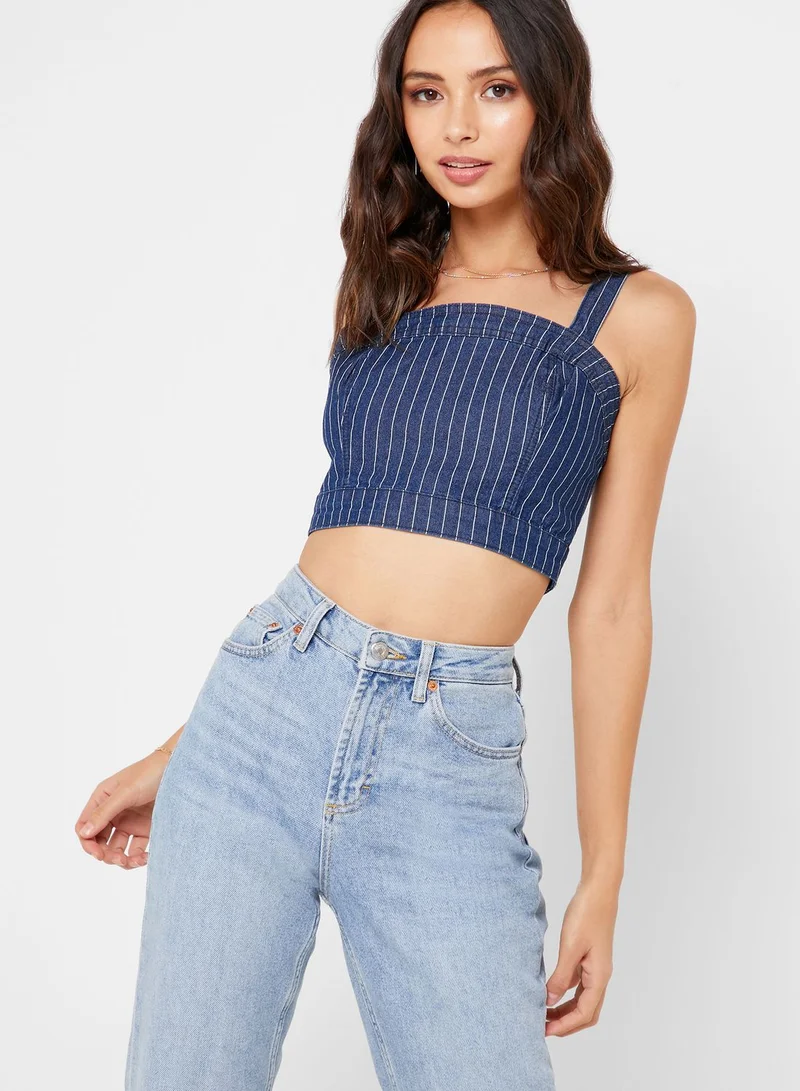 FOREVER 21 Striped Denim Crop Top