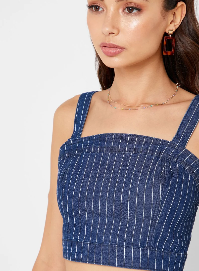 FOREVER 21 Striped Denim Crop Top