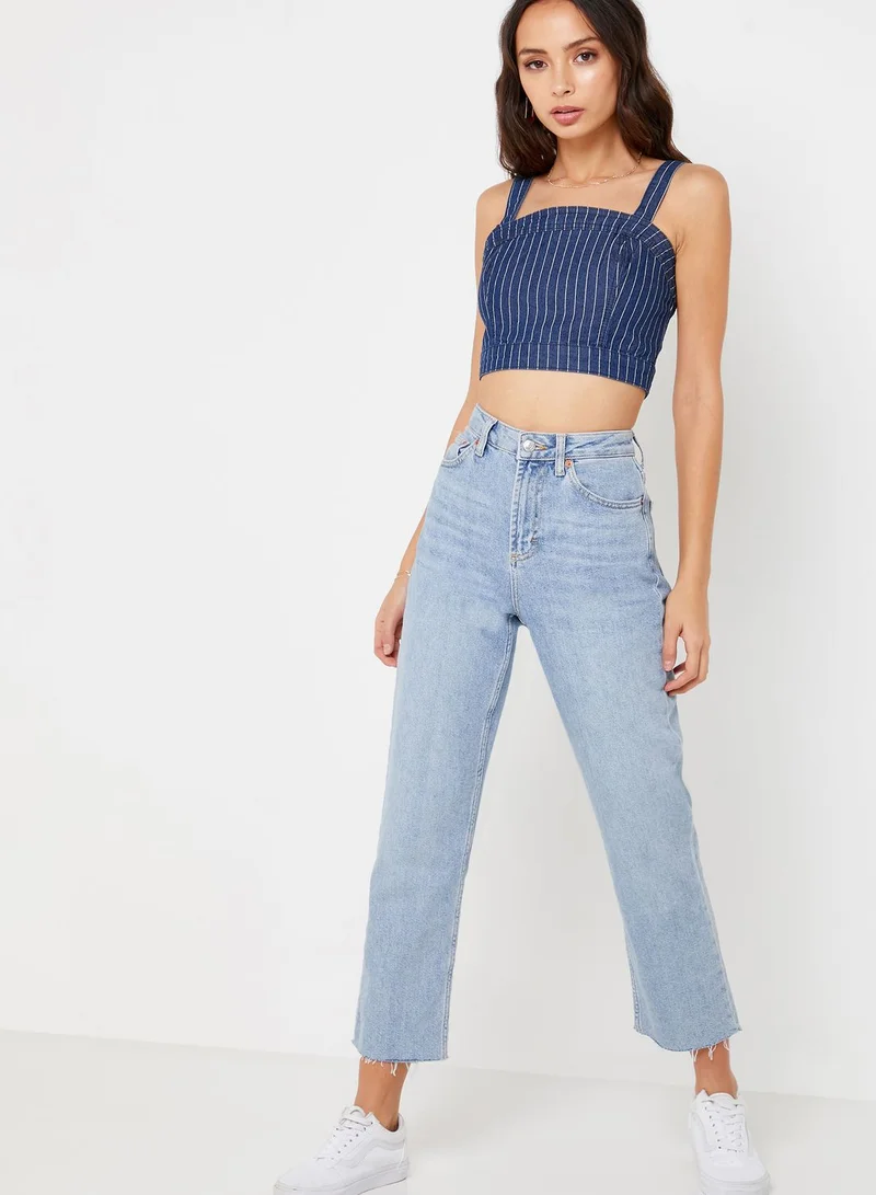 FOREVER 21 Striped Denim Crop Top