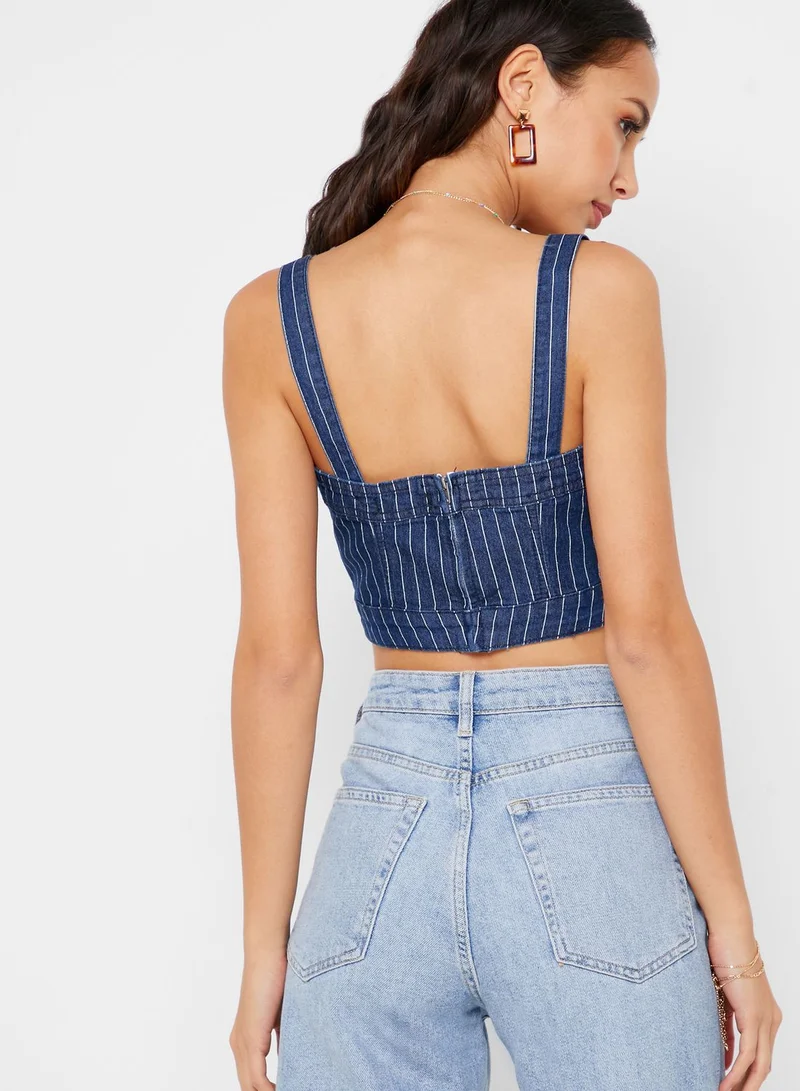 FOREVER 21 Striped Denim Crop Top